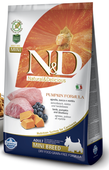FARMINA Grain Free PUMPKIN FORMULA AGNELLO mirtillo zucca ADULTO MINI 7 KG