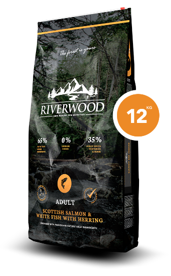 RIVERWOOD 65/35 per cani Adulti  Salmone Scozzese , Aringa e Pesce Bianco 12 kg