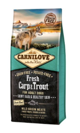 CARNILOVE FRESH CARPA E TROTA 12 KG Per Un Pelo Lucente & Una Pelle Sana Dei Cani Adulti 