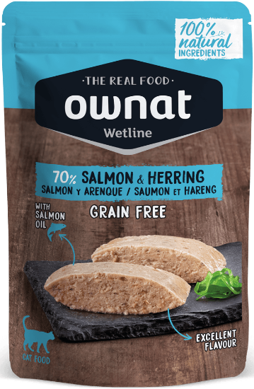 OWNAT SALMONE ARINGHE UMIDO GATTO 85  gr WETLINE