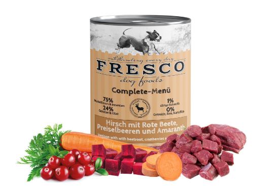 FRESCO UMIDO CANE CERVO con BARBABIETOLA, ZUCCA e MIRTILLI  400 gr Completo