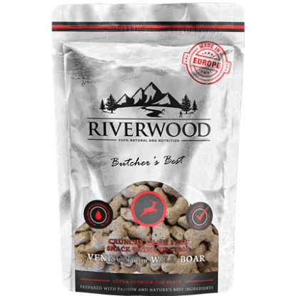 RIVERWOOD CRUNCHY SNACK PREMIETTI al gusto CERVO CINGHIALE CON CURCUMA 200 GR. GRAIN FREE