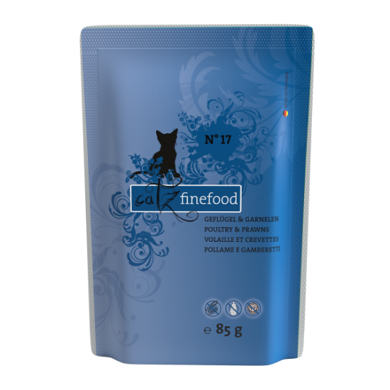 CATZ FINEFOOD POLLO e GAMBERETTI MIRTILLI e ALGHE N. 17 UMIDO GATTO  COMPLETO 85 GR. BUSTINA