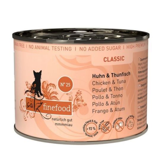 CATZ FINEFOOD POLLO TONNO e CAMOMILLLA N. 25 UMIDO GATTO  COMPLETO 200 GR. LATTINA