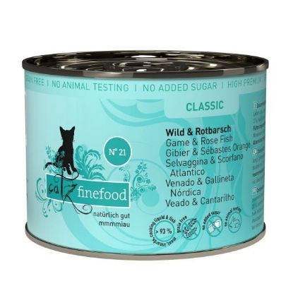 CATZ FINEFOOD SELVAGGINA SCORFANO MIRTILLI SALVIA N. 21 UMIDO GATTO  COMPLETO 200 GR. lattina