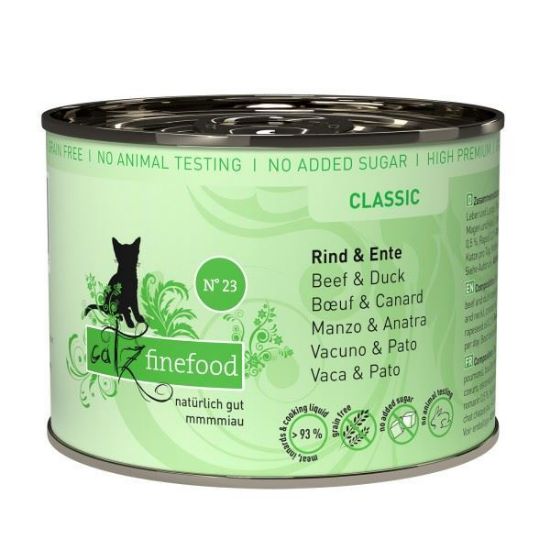 CATZ FINEFOOD MANZO ANATRA MIRTILLI e ALOE N.23 UMIDO GATTO  COMPLETO 200 GR. lattina