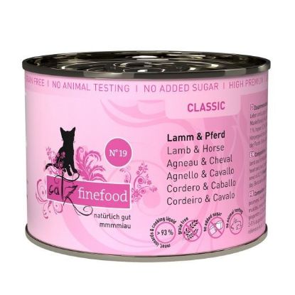 CATZ FINEFOOD AGNELLO, CAVALLO E ZENZERO  N.19 UMIDO GATTO  COMPLETO 200 GR. Lattina