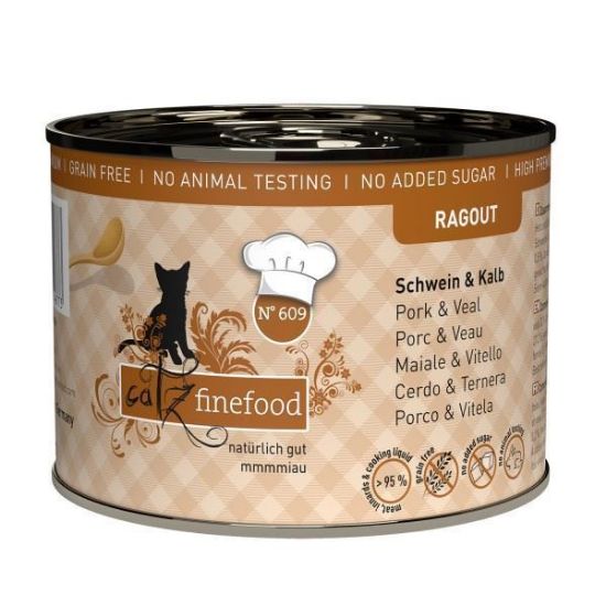 CATZ FINEFOOD linea RAGOUT  MAIALE E VITELLO con PATATE DOLCI  N.609 UMIDO GATTO  COMPLETO 180 GR. Lattina