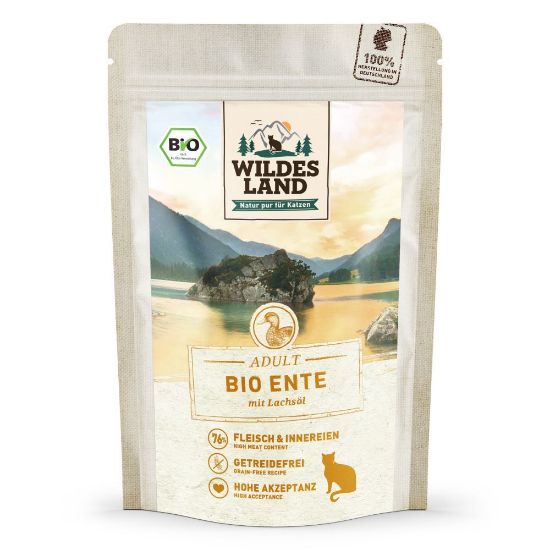 WILDES LAND UMIDO COMPLETO BIO GATTO ANATRA E OLIO DI SALMONE  85 gr