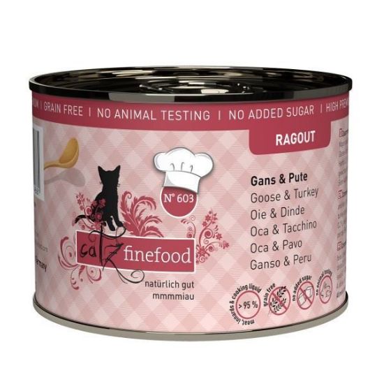 CATZ FINEFOOD linea RAGOUT OCA E TACCHINO con BROCCOLI  N.603 UMIDO GATTO  COMPLETO 190 GR. Lattina