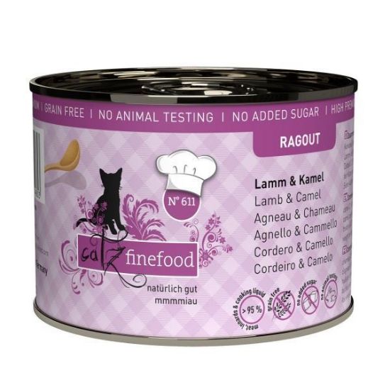 CATZ FINEFOOD linea RAGOUT AGNELLO E CAMMELLO con CAROTE  N.611 UMIDO GATTO  COMPLETO 180 GR. Lattina