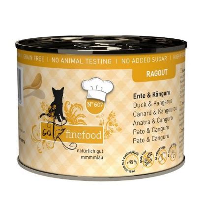 CATZ FINEFOOD linea RAGOUT ANATRA E CANGURO con ALBICOCCA  N.607 UMIDO GATTO  COMPLETO 180 GR. Lattina