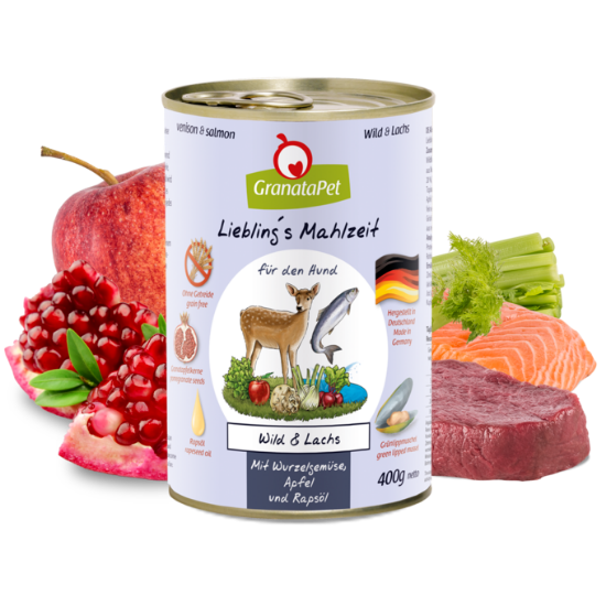 GRANATAPET UMIDO Grain Free SELVAGGINA E E SALMONE CON VERDURE A RADICE, MELA LIEBLING's MAHLZEIT 400 GR