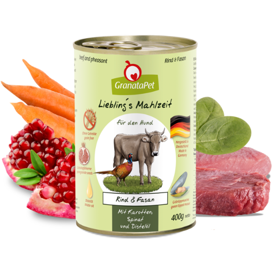 GRANATAPET UMIDO grain free MANZO E FAGIANO CON carote e spinaci LIEBLING's MAHLZEIT 800 GR