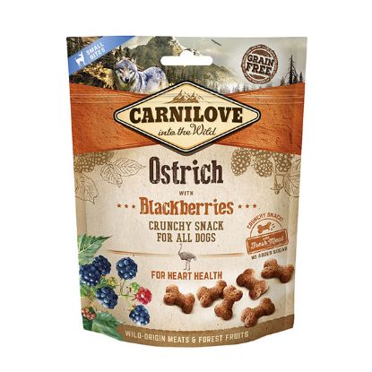 CARNILOVE CRUNCHY SNACK PREMIETTI al gusto STRUZZO e MIRTILLI NERI 200 GR. GRAIN FREE