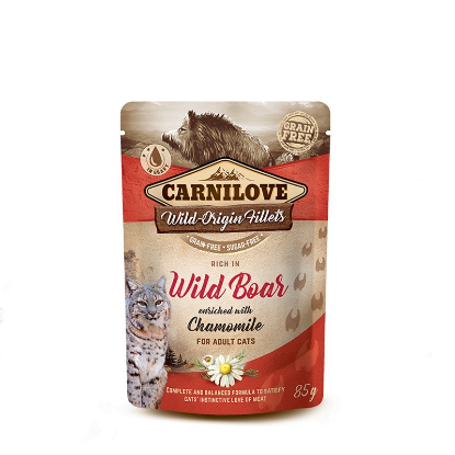 CARNILOVE UMIDO GATTO a FILETTI CINGHIALE E CAMOMILLA 85 gr.