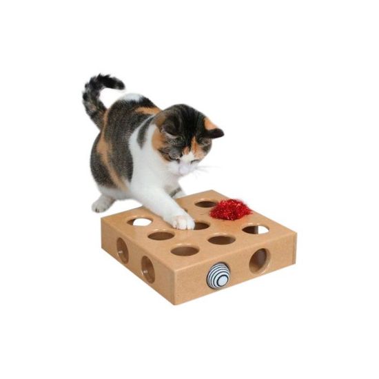 GIOCO GATTO LABIRINTO IN LEGNO CON PALLINE