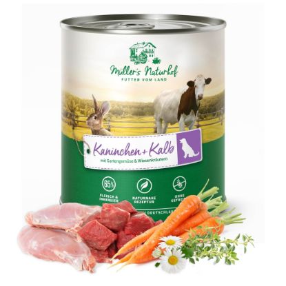 MULLER'S NATURHOF 800 GR  CONIGLIO E VITELLO GRAIN FREE UMIDO CANE 