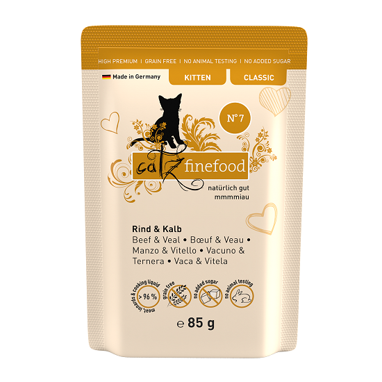 CATZ FINEFOOD KITTEN MANZO E VITELLO N. 07 BUSTINA 85 GR. UMIDO GATTO COMPLETO