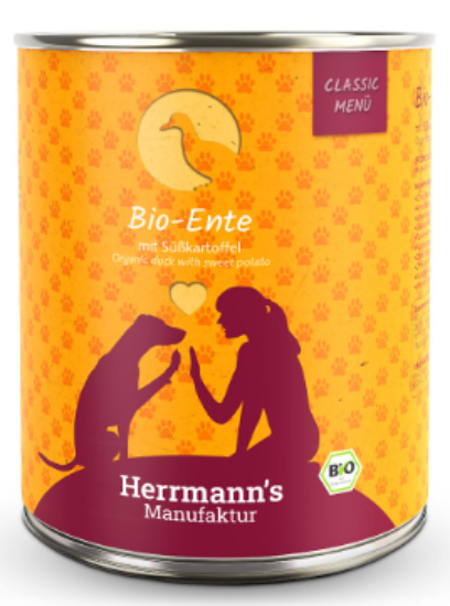 HERRMANN'S BIO ANATRA E PATATE DOLCI UMIDO CANE COMPLETO 800G