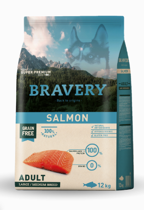 BRAVERY SALMONE ADULTO MEDIUM LARGE  12 KG GRAIN FREE 