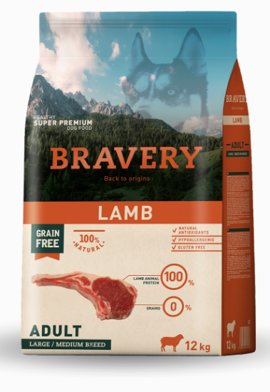 BRAVERY AGNELLO ADULTO GRAIN FREE 12 KG tg. MEDIUM LARGE per cani >12 kg
