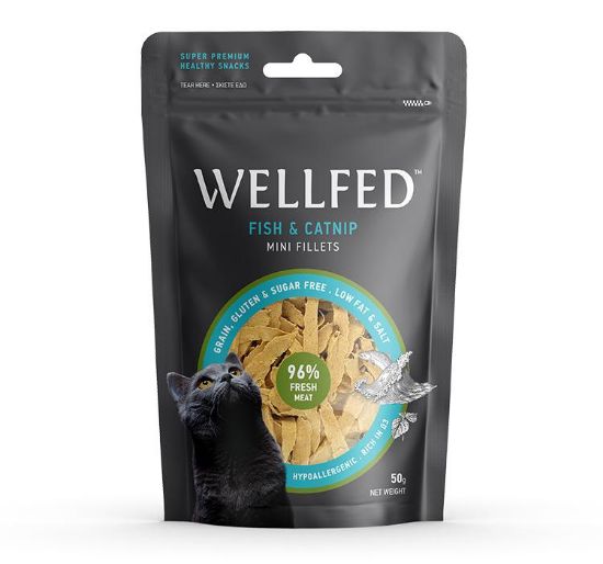 WELLFED PESCE ERBA GATTA 50 GR. SNACK GATTO GRAIN FREE 